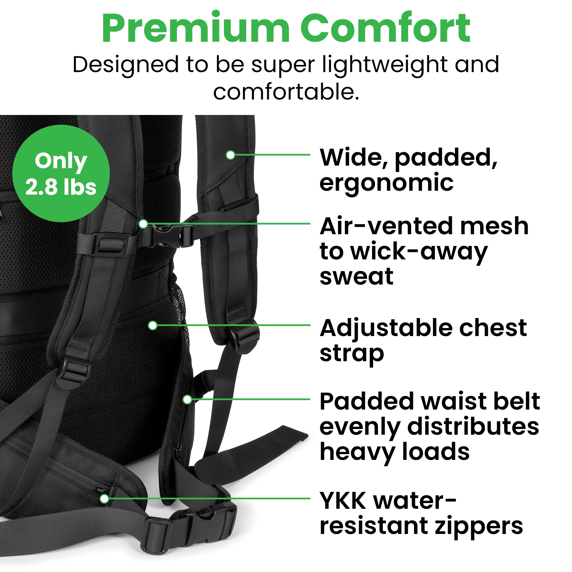 Island Hopper Carry On Travel Backpack with Waist Straps and YKK Zippers