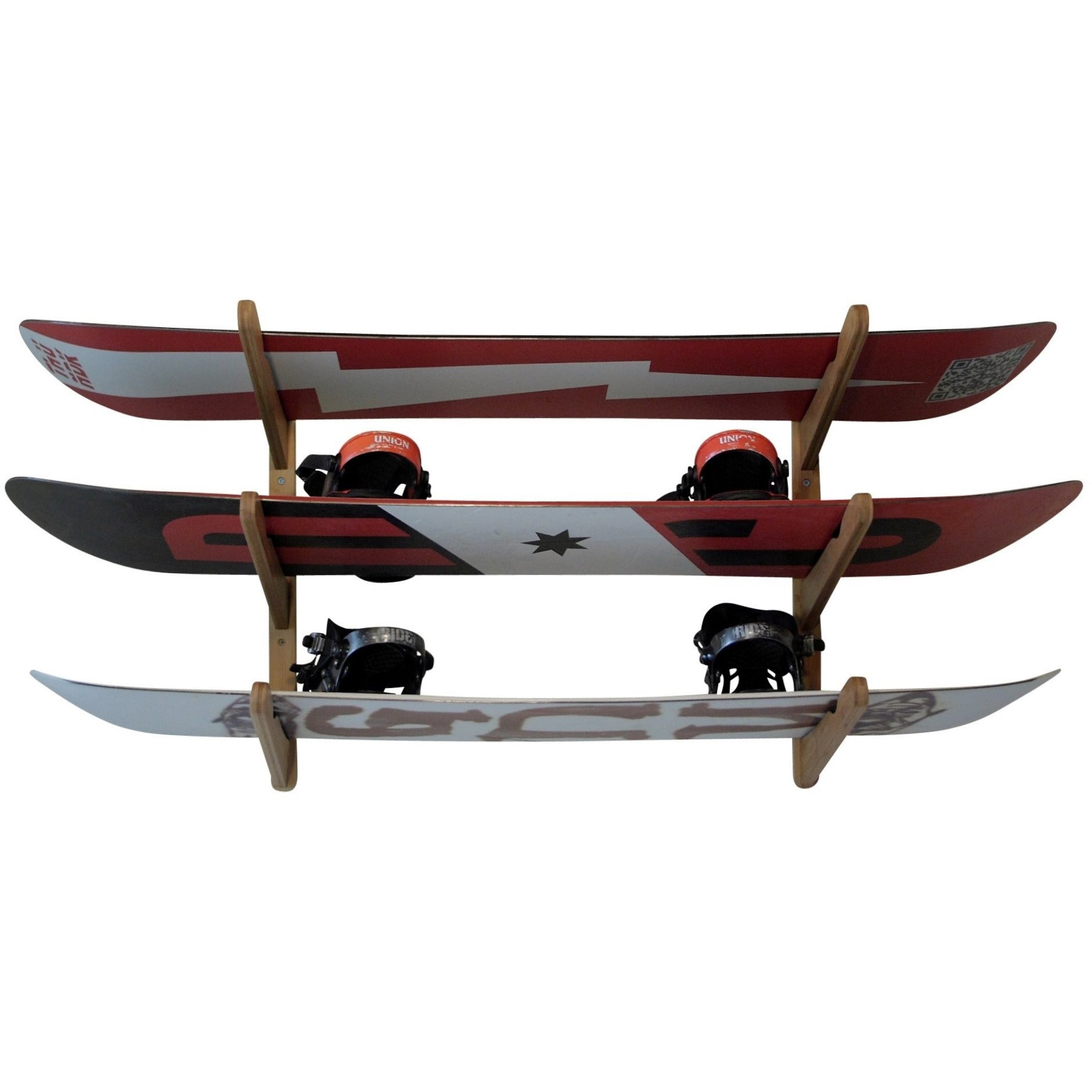 cor surf bamboo wood wall snowboard storage mount for three boards