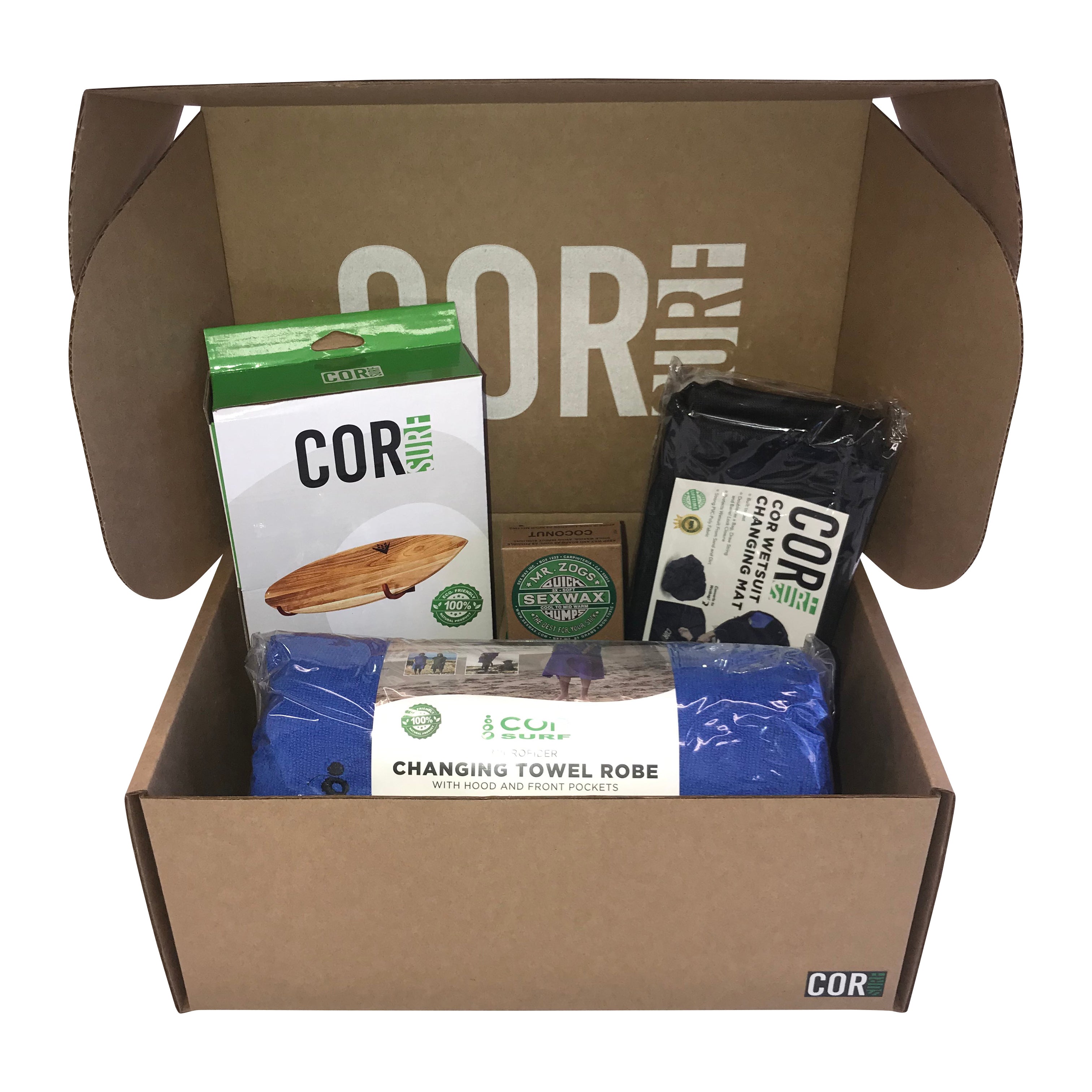 The Surfer Bundle Gift Pack (Poncho, Surf Rack, Change Mat and Wax) COR Surf The Surfer Bundle Gift Pack (Poncho, Surf Rack, Change Mat and Wax) COR Surf
