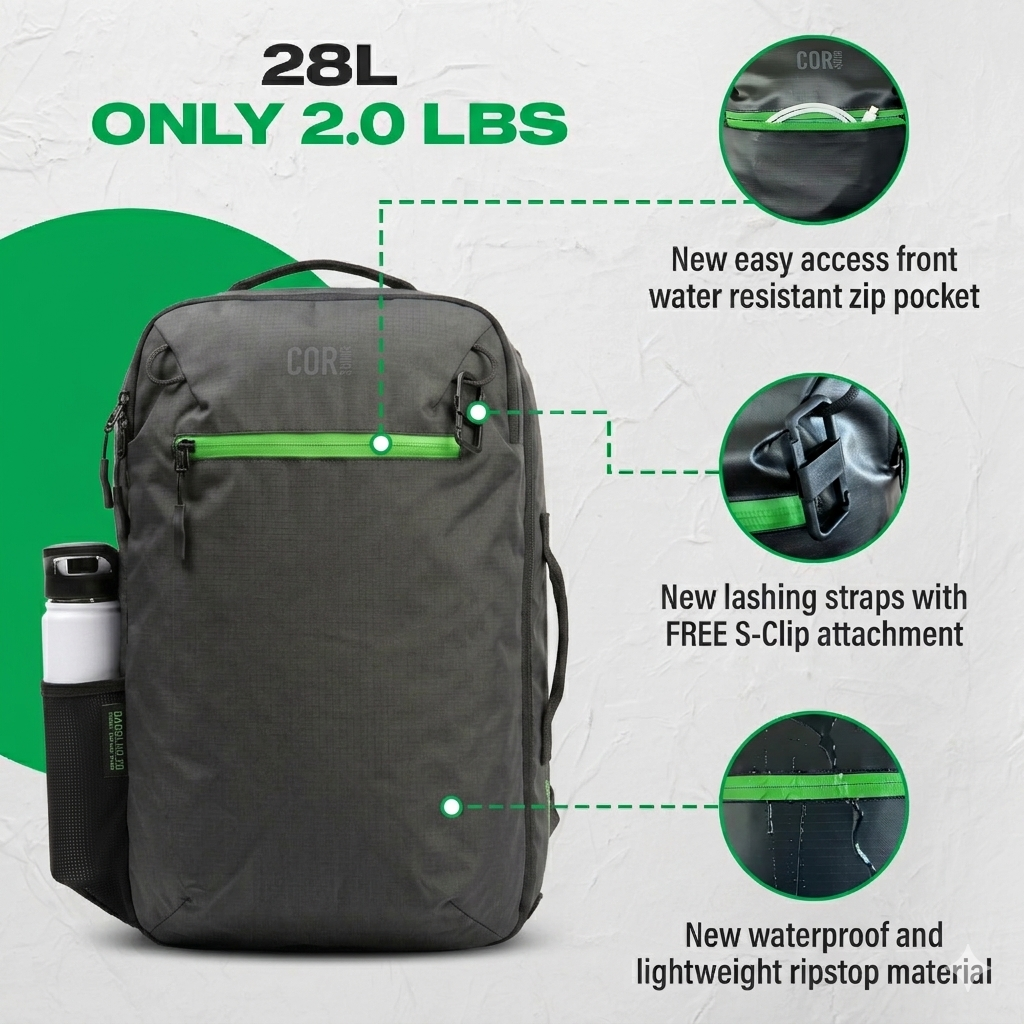 The island hopper 2.0 carry on travel backpack 28L 2lbs