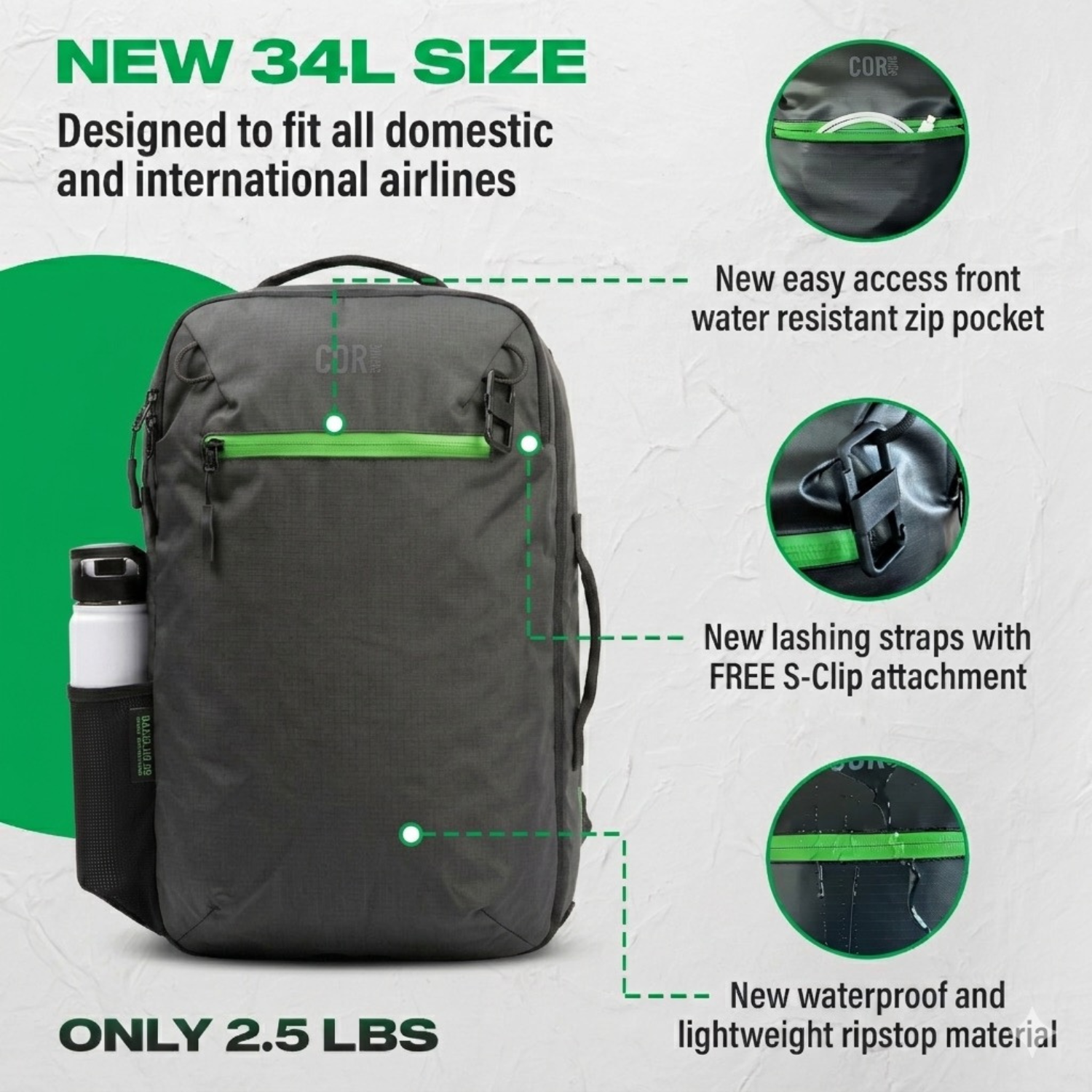 The island hopper 2.0 carry on travel backpack 34L 2.5lbs