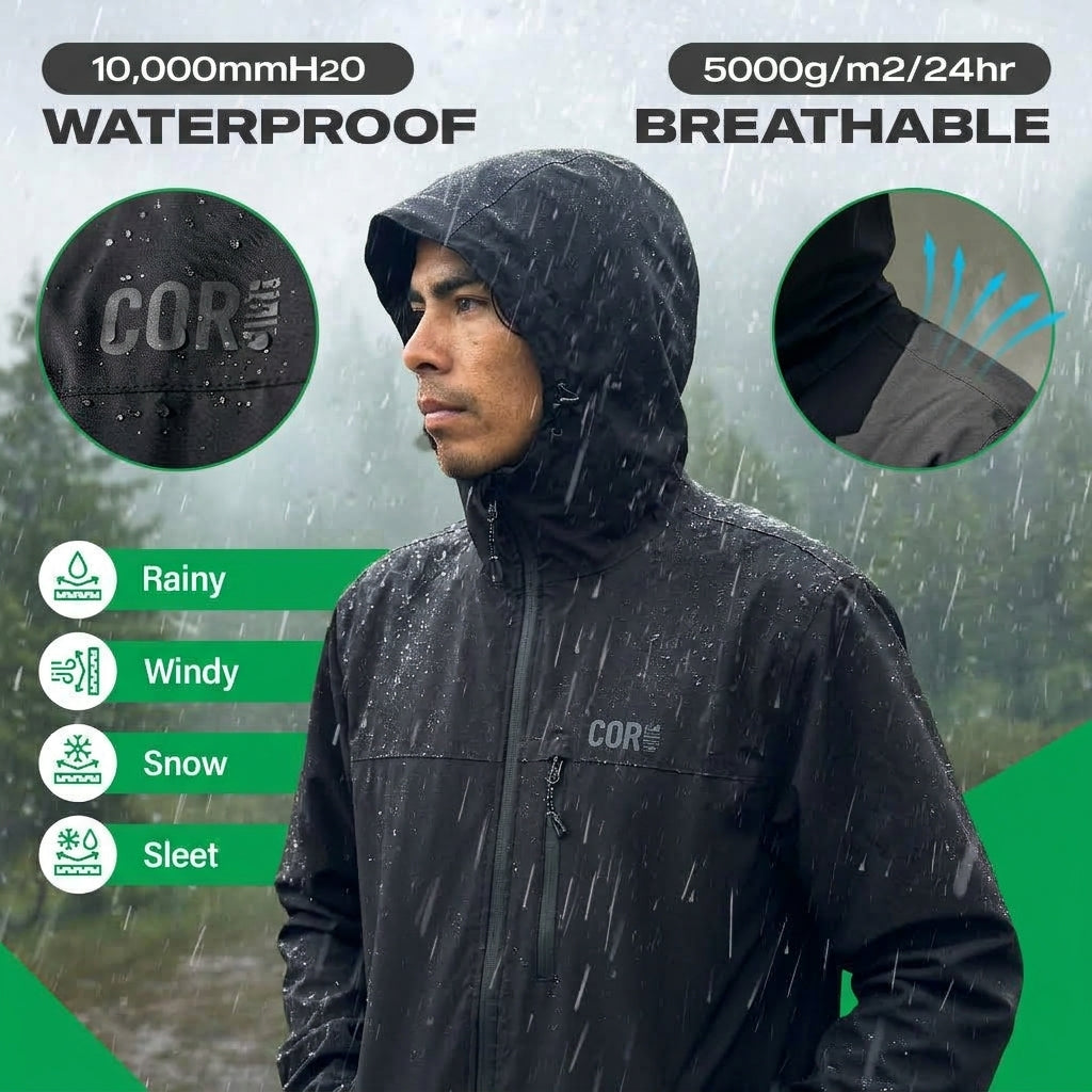The Huakai Travel Rain Jacket - Black w/ Green Zipper