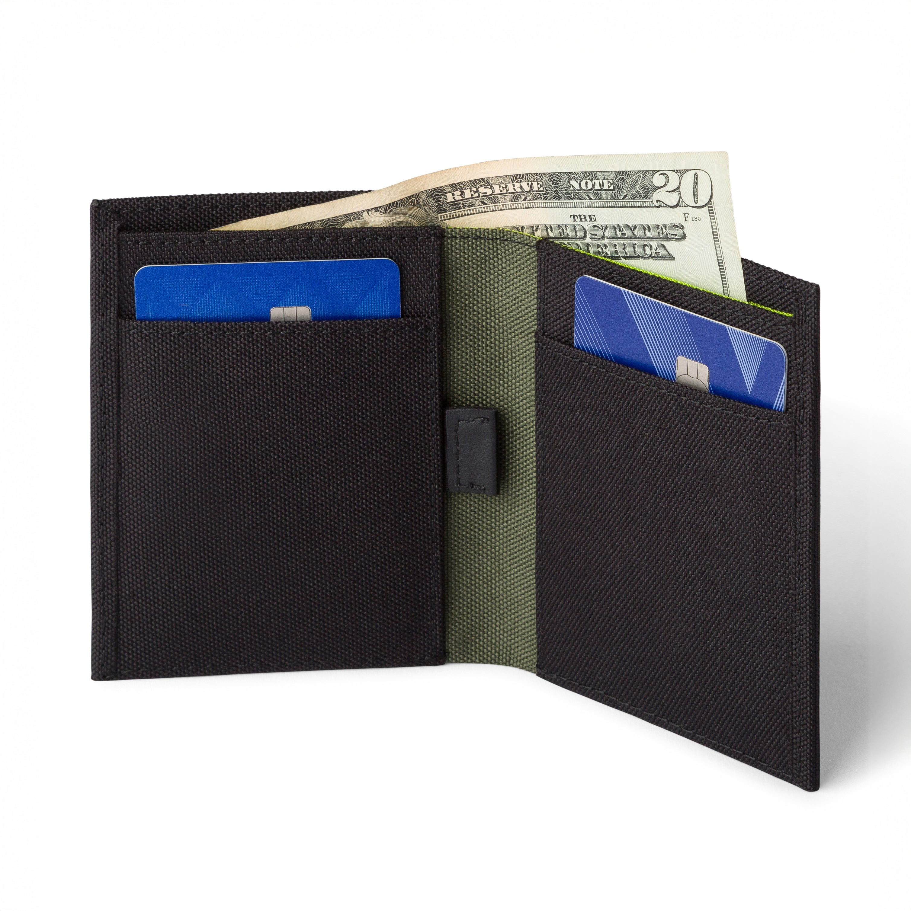 eco friendly bi-fold wallet with magnetic closure rfid blocking made from recycled materials 