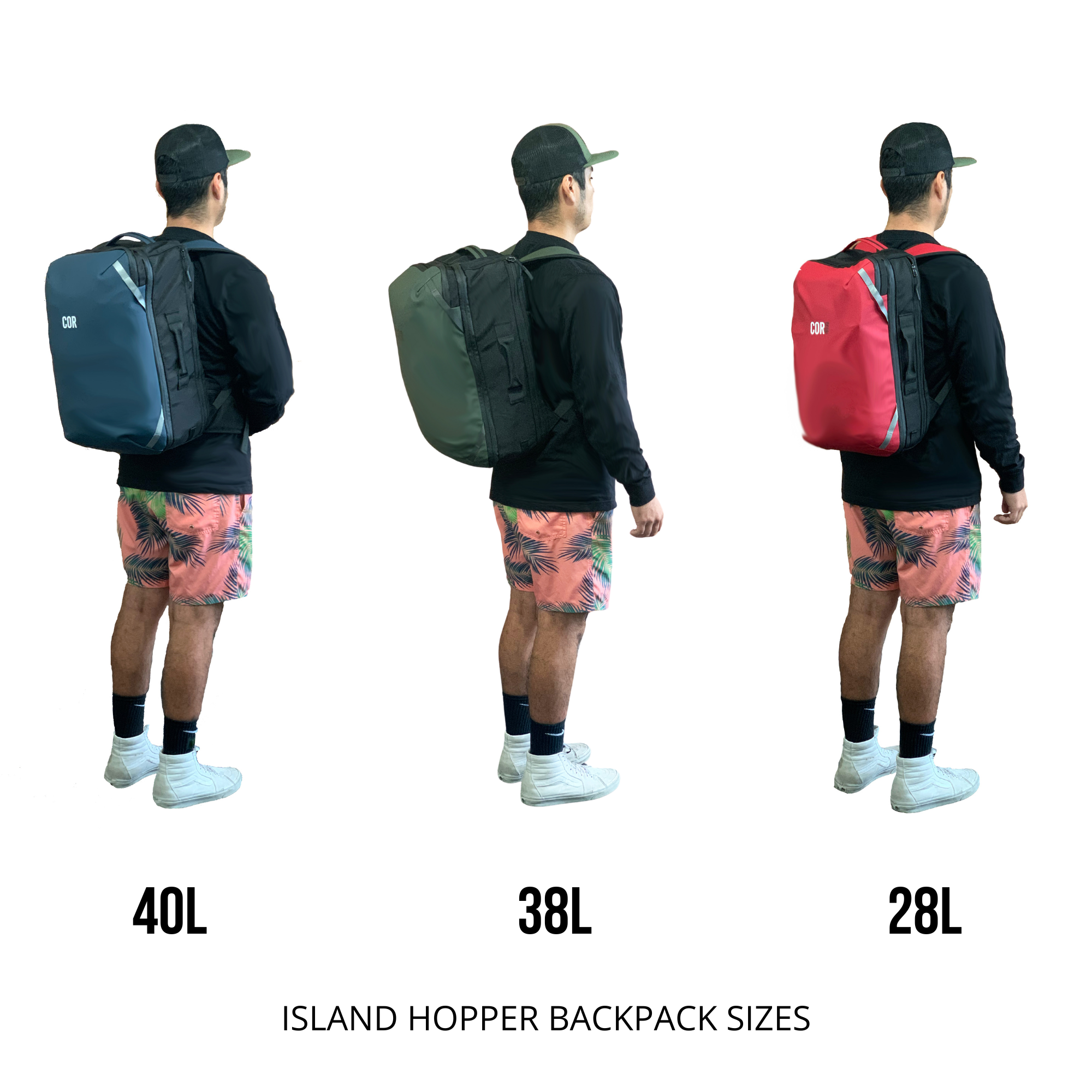 COR Surf Paquete de mochila de viaje de mano | Mochila de viaje Island  Hopper con bolsa de aseo y juego de cubo de embalaje de compresión, Rojo -