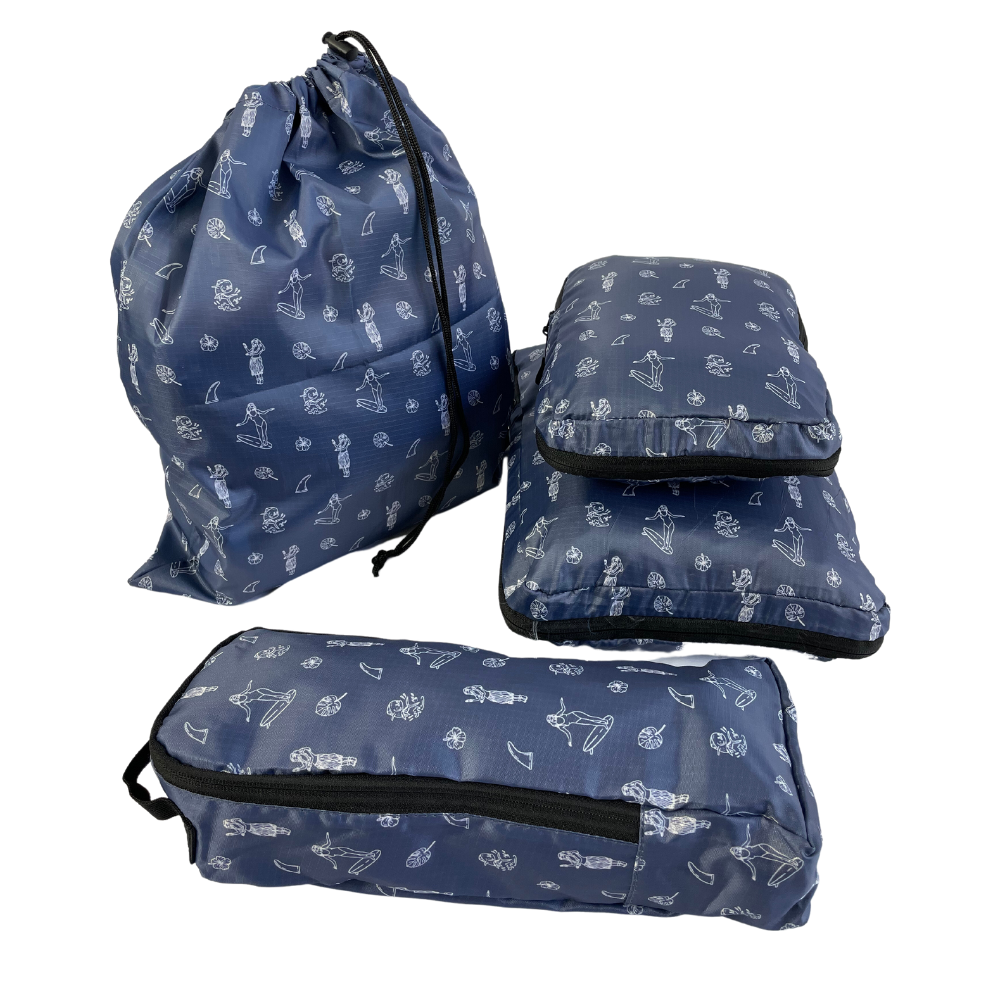 travel packing compression cubes set with laundry bag show bag blue Hawaii