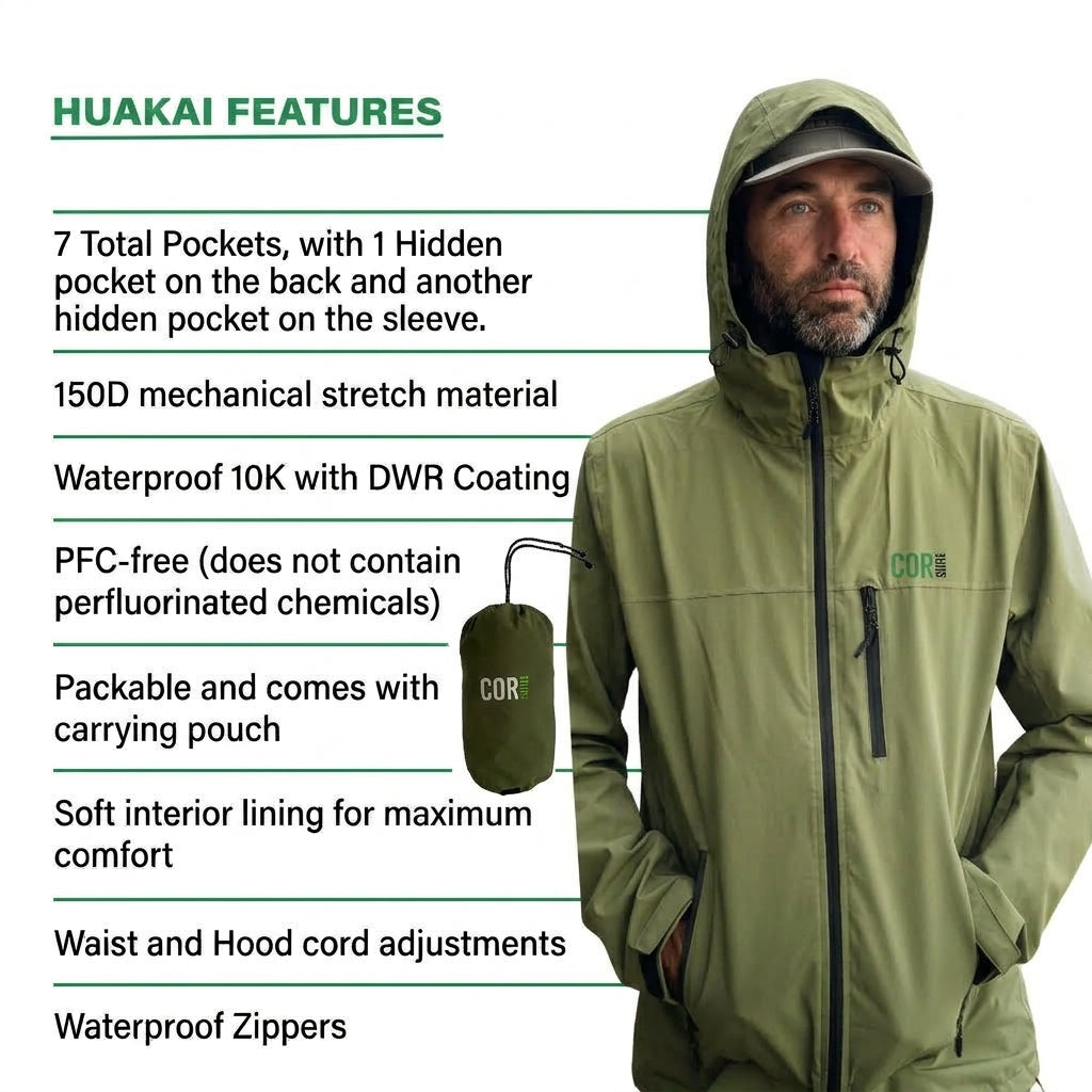 The Huakai Travel Rain Jacket - Green