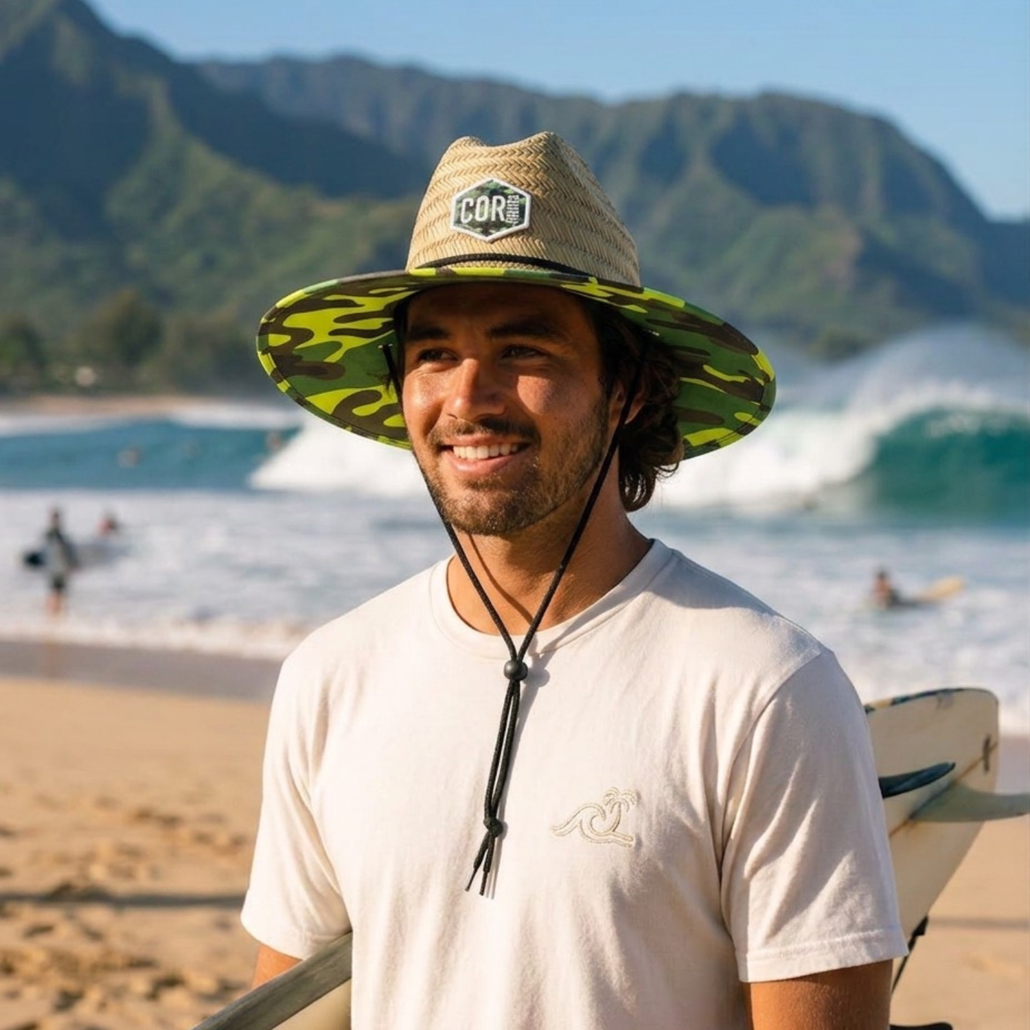 Mens Straw Beach Hat - Green Camo XXL (NEW)