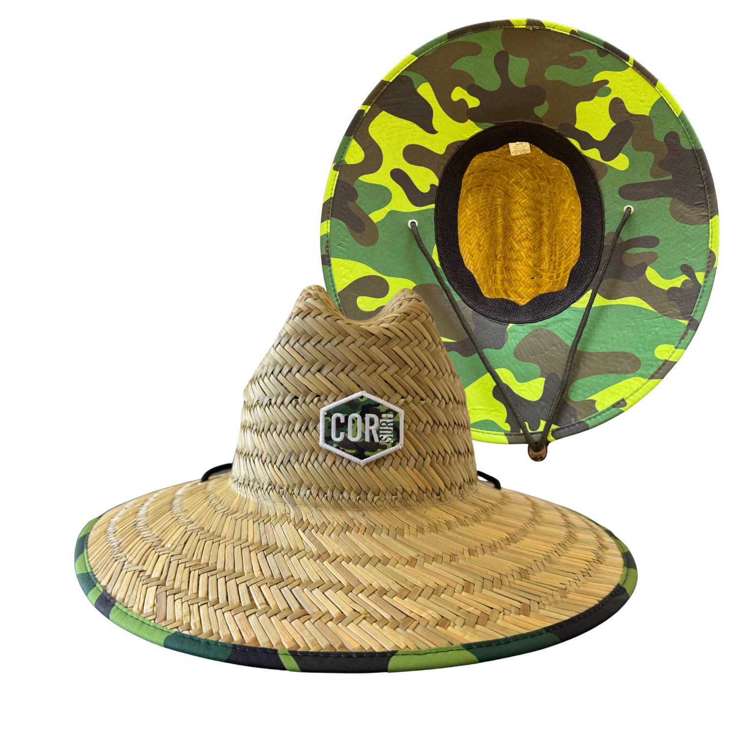 Mens Straw Beach Hat - Green Camo XXL (NEW)