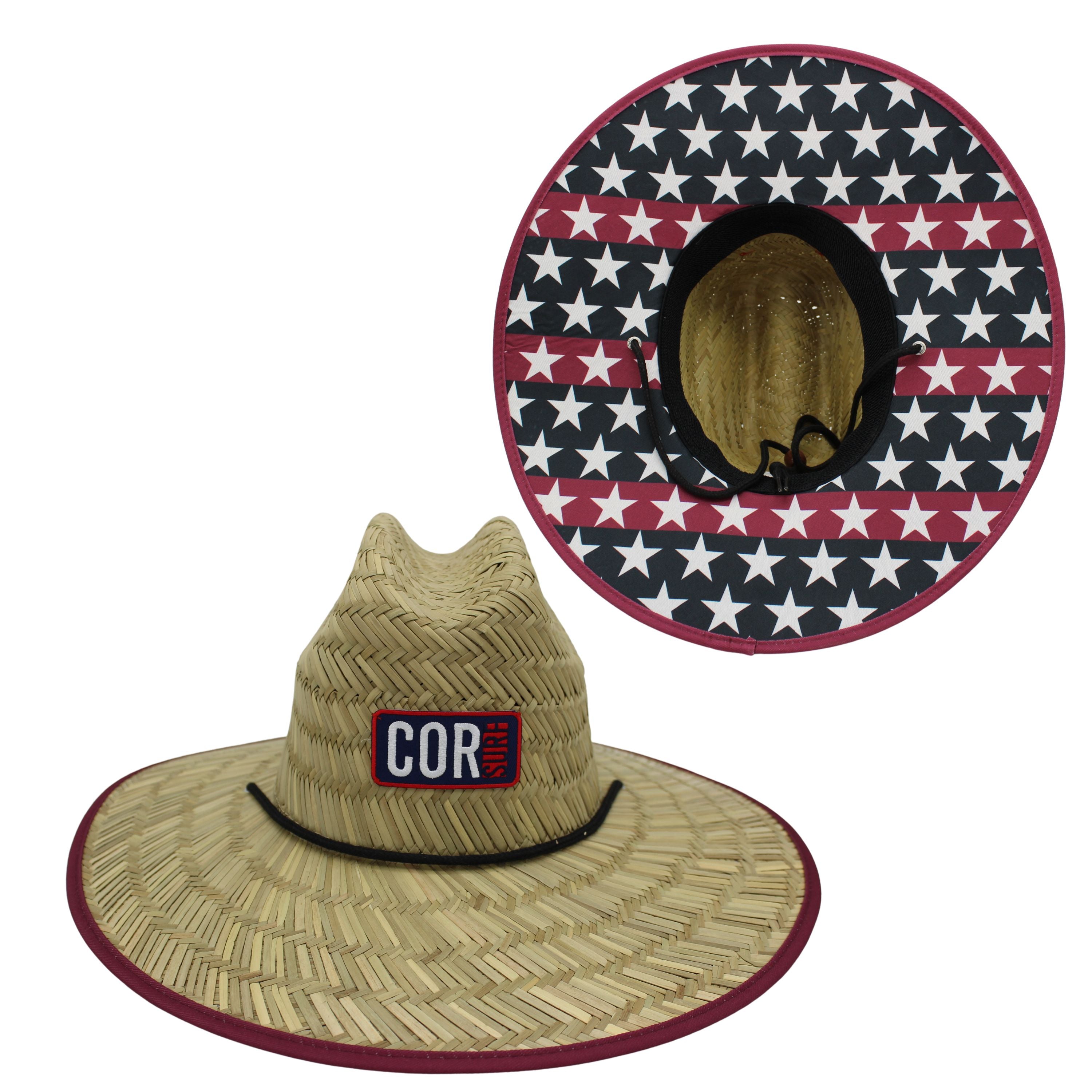 straw beach lifeguard hat for men and women american flag