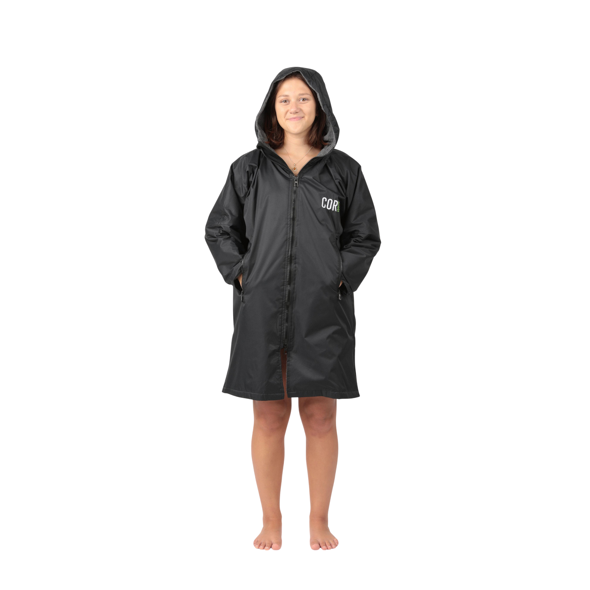 Youth Swim Parka Jacket for Girls Boys Petite Black