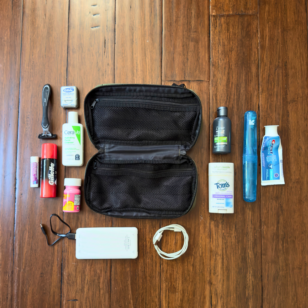 Travel Bundle Gift Set: Compact Toiletry Bag +Compression Packing Cubes + Long Eco Travel Beach Towel