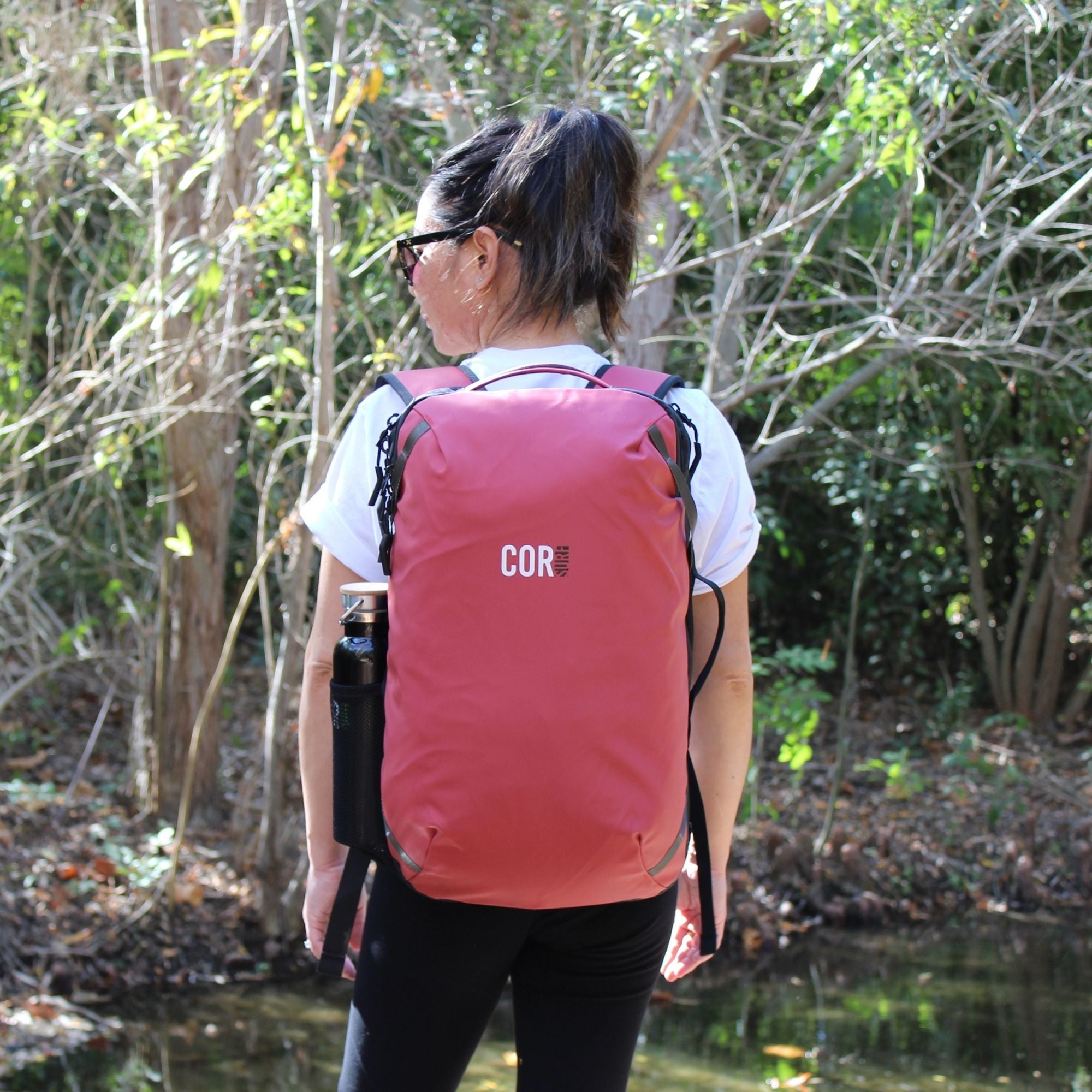 island hopper lava red travel backpack