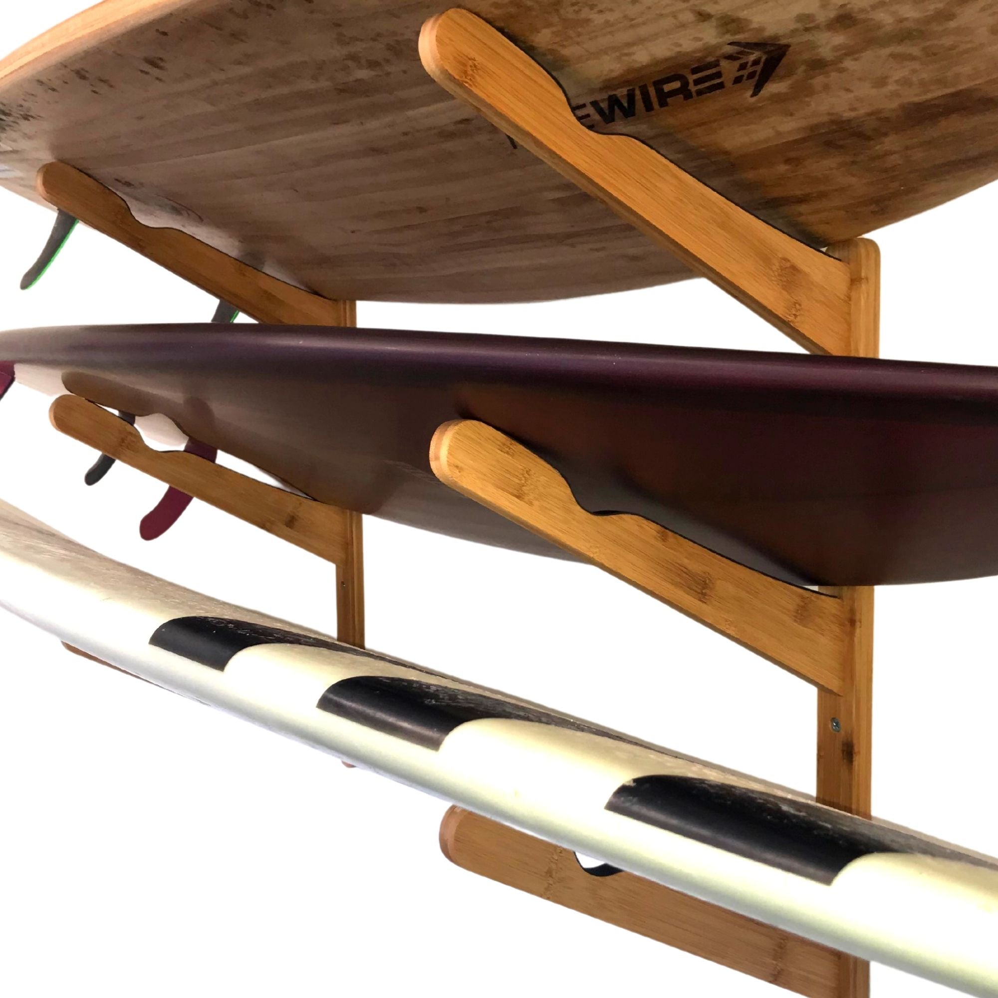 Surfboard wall clearance rack wood
