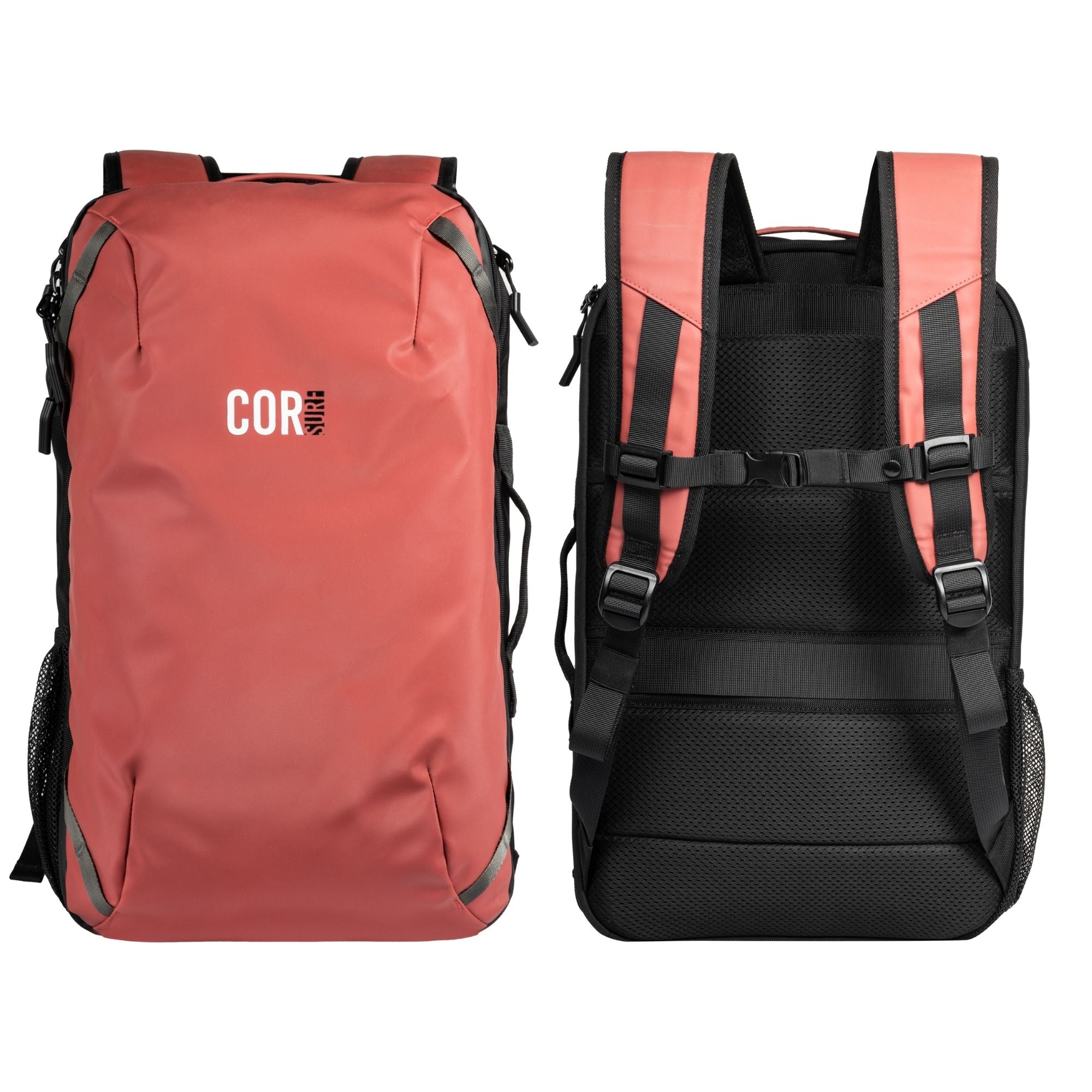 Cor Surf Travel Backpack - Flight Approved Carry on Laptop Backpack with Secret Passport Pockets | The Island Hopper (28L, Lava Red)